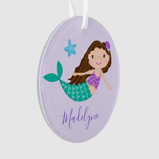 Paarse zeemeermin gepersonaliseerde scriptnaam ornament (voorkant)