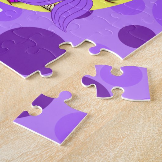 Paarse zeemeermin in de oceaan met een dolfijn legpuzzel (Zijkant)