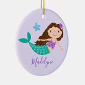 Paarse Zeemeermin Kerst Script Naam Keramisch Ornament (Rechts)