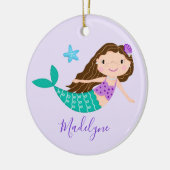 Paarse Zeemeermin Kerst Script Naam Keramisch Ornament (Links)