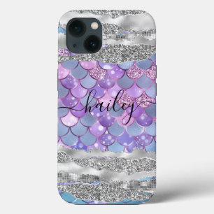 paarse zeemeermin met zilverglitter iPhone 13 hoesje