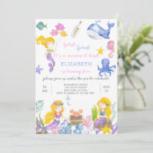 Paarse Zeemeermin Prinses Verjaardagsuitnodiging Kaart (Staand voorkant)