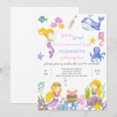 Paarse Zeemeermin Prinses Verjaardagsuitnodiging Kaart (Voorkant / Achterkant)