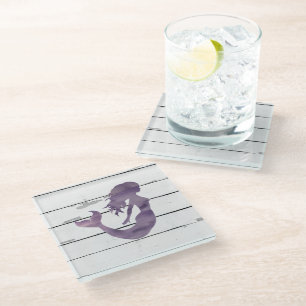 Paarse zeemeermin schilderen strand glas Onderzett Glazen Onderzetter