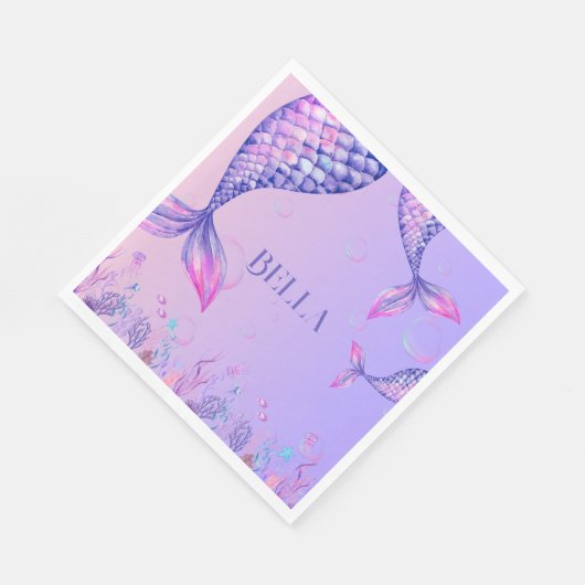 Paarse Zeemeermin Verjaardagsfeestje Papieren serv Servet (Hoek)