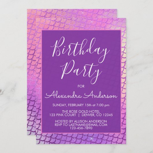 Paarse zeemeermin volwassene of kind elke leeftijd kaart (Voorkant / Achterkant)