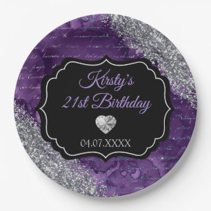 Paarse zeemeerminnen Silver Glitter Birthday Papieren Bordje