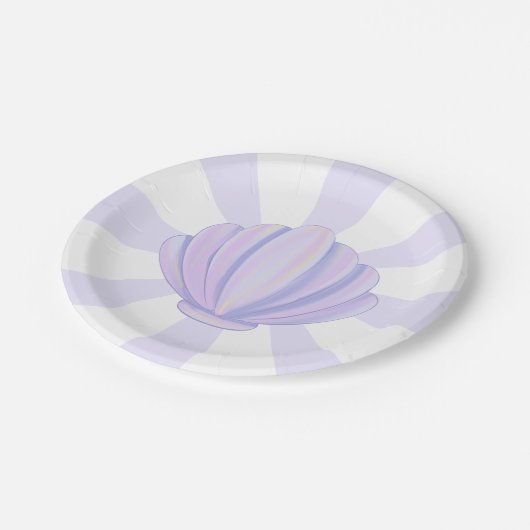 Paarse Zeeschelp Starburst Verjaardagsfeestje Papieren Bordje (Gekanteld)