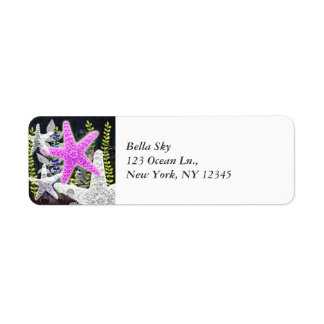 Paarse zeesterflora en fauna loof nautilus etiket