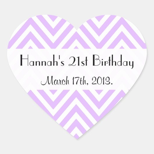 Paarse Zigzag, Paarse Chevron, Birthday Party Hart Sticker (Voorkant)