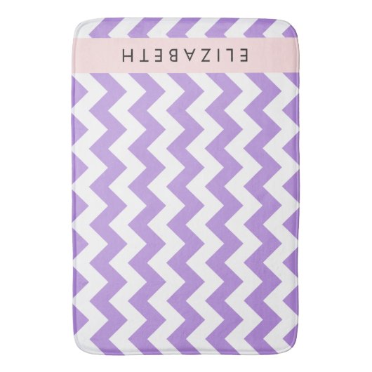 Paarse zigzag, Paarse Chevron, Jouw naam Badmat (Voorkant Verticaal)