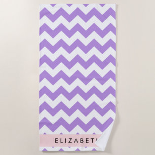 Paarse zigzag, Paarse Chevron, Jouw naam Strandlaken