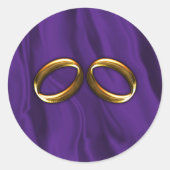 Paarse zijde en gouden bruiloft ronde sticker (Voorkant)