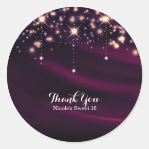 Paarse Zijde & Gouden Glitters Glam Feest Favor Ronde Sticker