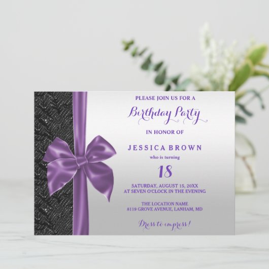 Paarse Zijderoute Zwarte Sequins 18e verjaardag Kaart (Staand voorkant)