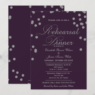 Paarse Zilver Glitter Confetti Rehearsal Dinner Kaart