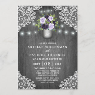Paarse Zilver Grijs Bloemen Rustieke Paren Douche Kaart