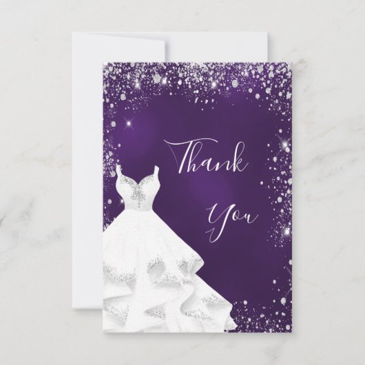 Paarse zilver witte jurk glitters glamoureus bedankkaart (Voorkant)