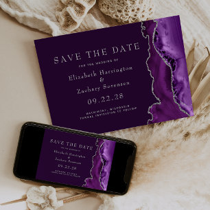 Paarse Zilveren Agaat Pruim Save the Date Kaart