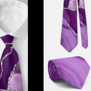 Paarse Zilveren Agate Glitter Formele Herenkragen Stropdas