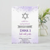 Paarse zilveren bat mizvah uitnodiging (Staand voorkant)