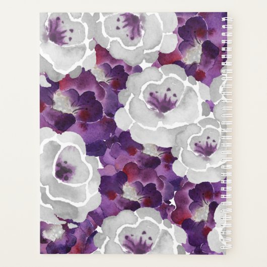 Paarse Zilveren Bloemen Wedding Planner notitieboe (Achterkant)