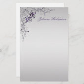  Paarse zilveren bloemwervelingen briefpapier (Voorkant / Achterkant)