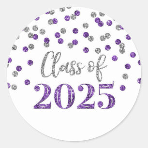 Paarse zilveren Confetti Afstuderen 2025 Ronde Sticker