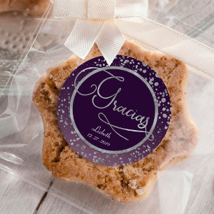 Paarse Zilveren Confetti Gracias Glam Cadeau Dank Ronde Sticker