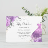 Paarse zilveren dress & Roos Butterfly 50th Birthd Kaart (Staand voorkant)