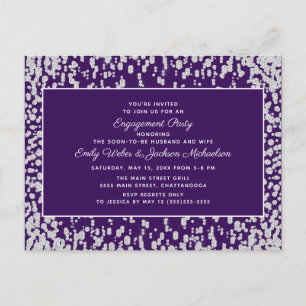 Paarse Zilveren Glam Confetti Verlovingsfeest Briefkaart
