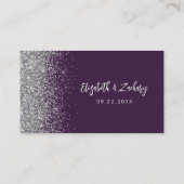 Paarse zilveren glitter bruiloft plaatskaartje (Achterkant)