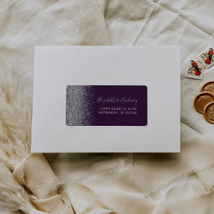 Paarse Zilveren Glitter Bruiloft RSVP Adreslabel Etiket