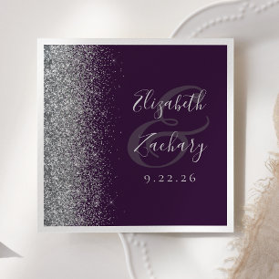 Paarse zilveren glitter bruiloft servetten