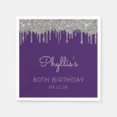 Paarse Zilveren Glitter Drip 80ste Verjaardagsfees Servet (Voorkant)