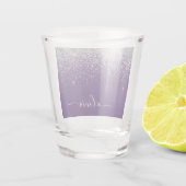 Paarse Zilveren Glitter Meisjesachtige Glam Monogr Shot Glas (Achterkant)