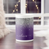Paarse Zilveren Glitter Meisjesachtige Monogram Na Porselein Kop