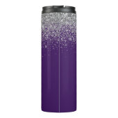 Paarse Zilveren Glitter Meisjesachtige Monogram Na Thermosbeker (Achterkant)