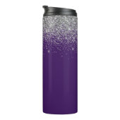 Paarse Zilveren Glitter Meisjesachtige Monogram Na Thermosbeker (Geroteerd rechts)