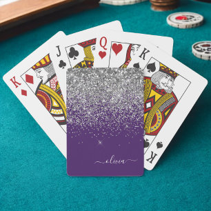 Paarse Zilveren Glitter Meisjesnaam Monogram Pokerkaarten