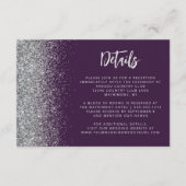 Paarse zilveren glitter script bruiloft details informatiekaartje (Voorkant)