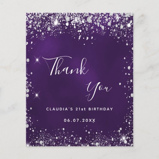 Paarse zilveren glitter spark dank u uw budget flyer (Voorkant)