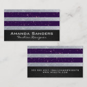 Paarse Zilveren Glitter Strepen Visitekaartje (Voorkant / Achterkant)