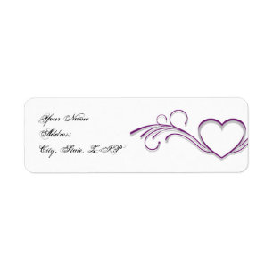 Paarse Zilveren Hart Scroll Monogram Retouradres Etiket