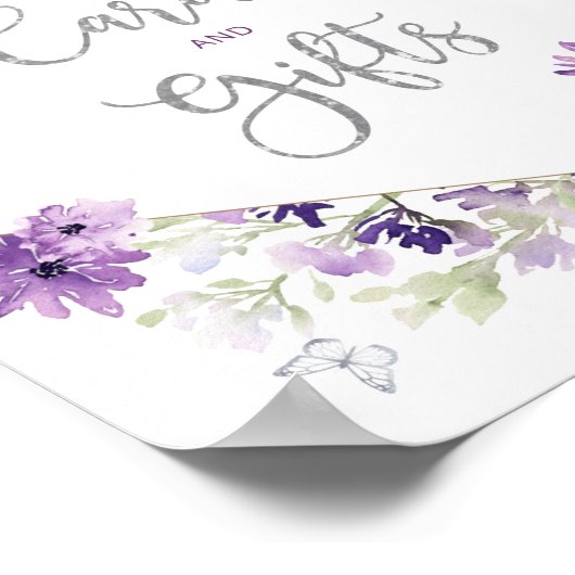 Paarse zilveren lijsten vlinderkaarten en geschenk poster (Hoek)