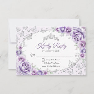 Paarse Zilveren Quinceanera Antwoordkaart RSVP Kaartje