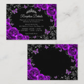 Paarse Zilveren Quinceanera Ontvangst Details Informatiekaartje (Voorkant / Achterkant)