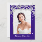 Paarse zilveren Rozen vlinders quinceanera foto Kaart (Achterkant)