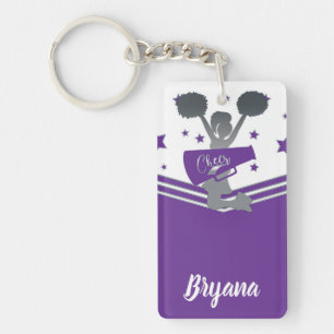 Paarse Zilveren Sterren Cheerleading Gepersonalise Sleutelhanger