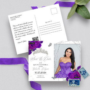 Paarse & Zilveren Tiara Quinceañera Foto Postkaart